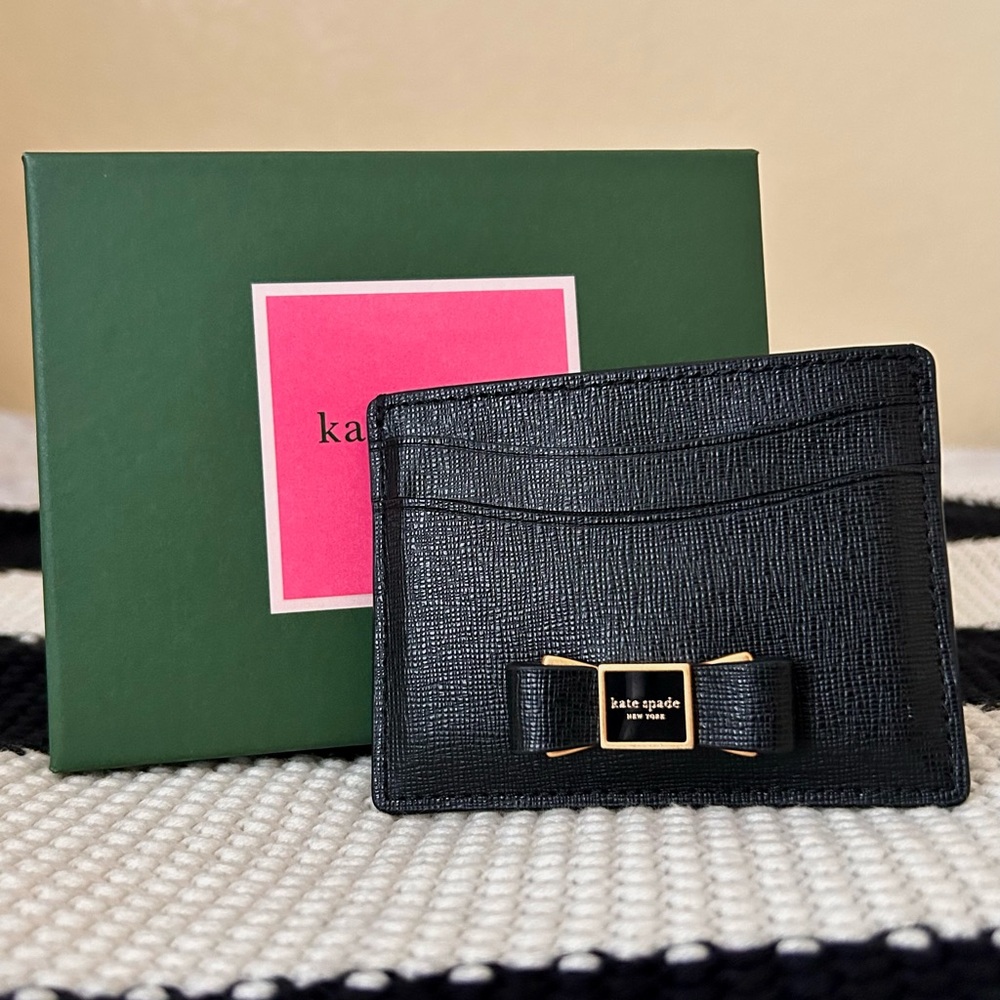 Kate Spade Black Bow Morgan Embellished Leather Card Holder - Picture 3 of 8
